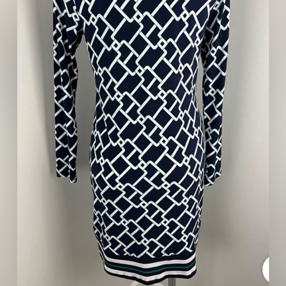 Medium long sleeve dress Michael Kors Navy/white/fine green outline on pattern